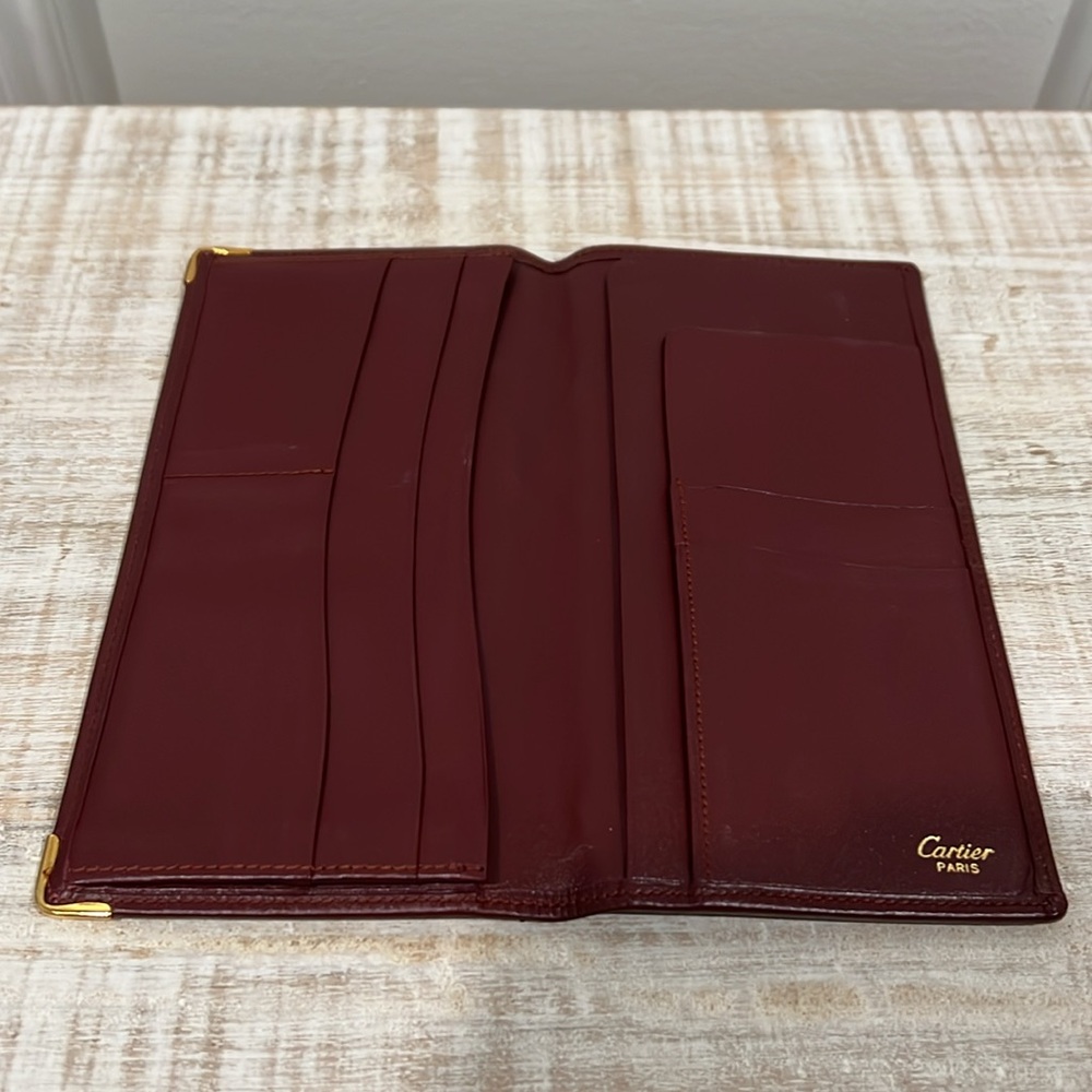 Cartier Long Burgundy Leather Wallet with Gold Accents, Must De Cartier EUC - Picture 5 of 7